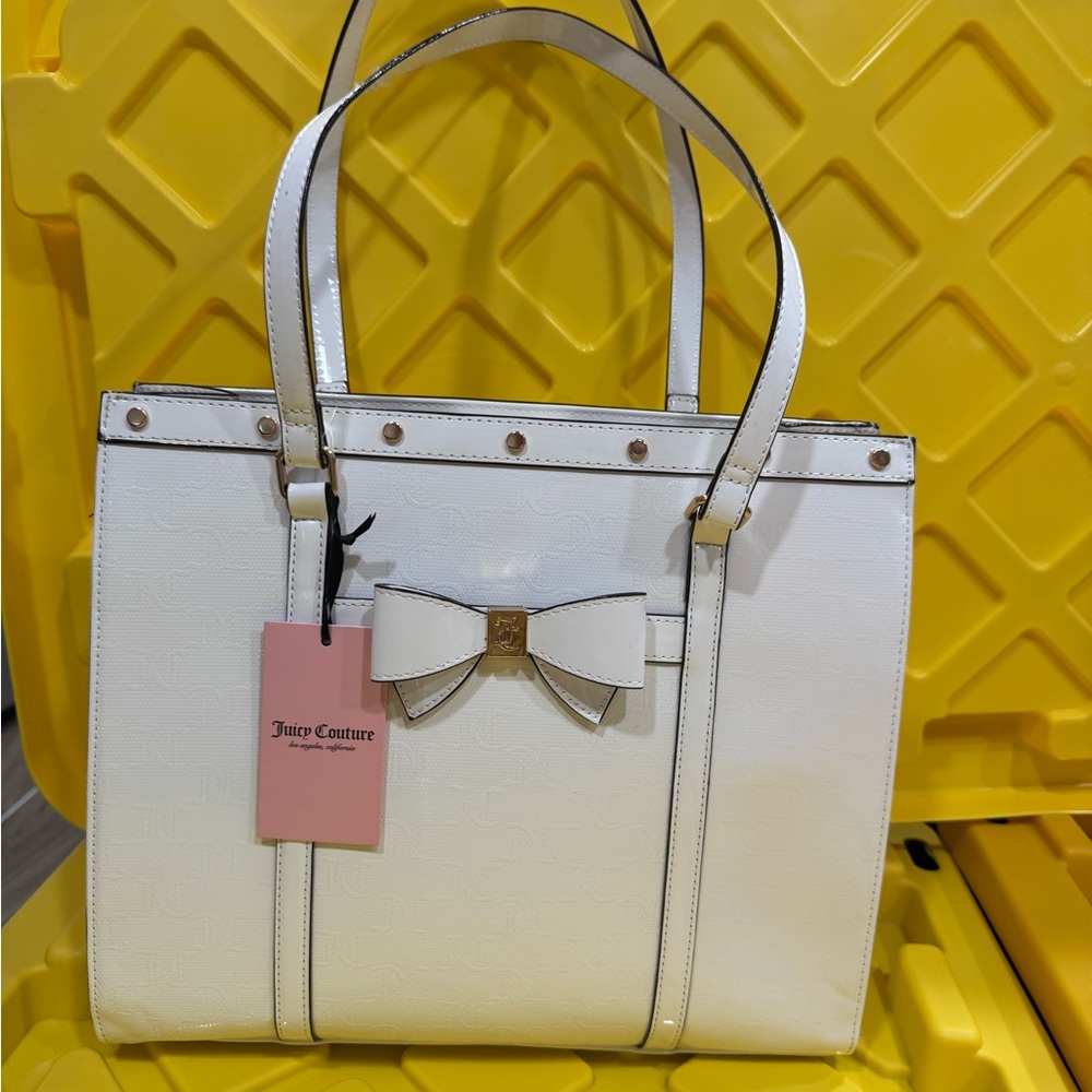 Juicy Couture White FOR THE GIRLS WHITE Tote Bag PATENT LEATHER
